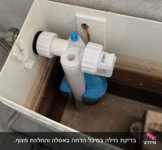 מיכל הדחה עם חלקי אינסטלציה פנימיים